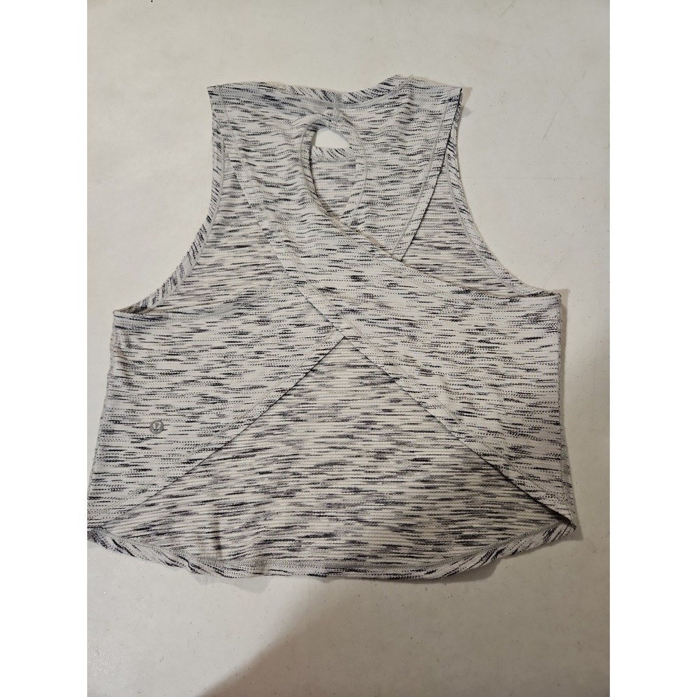 Lululemon Fast As Lightening Tank Open Twist Back Size 12? 17"P-P Gray/Blk (L114